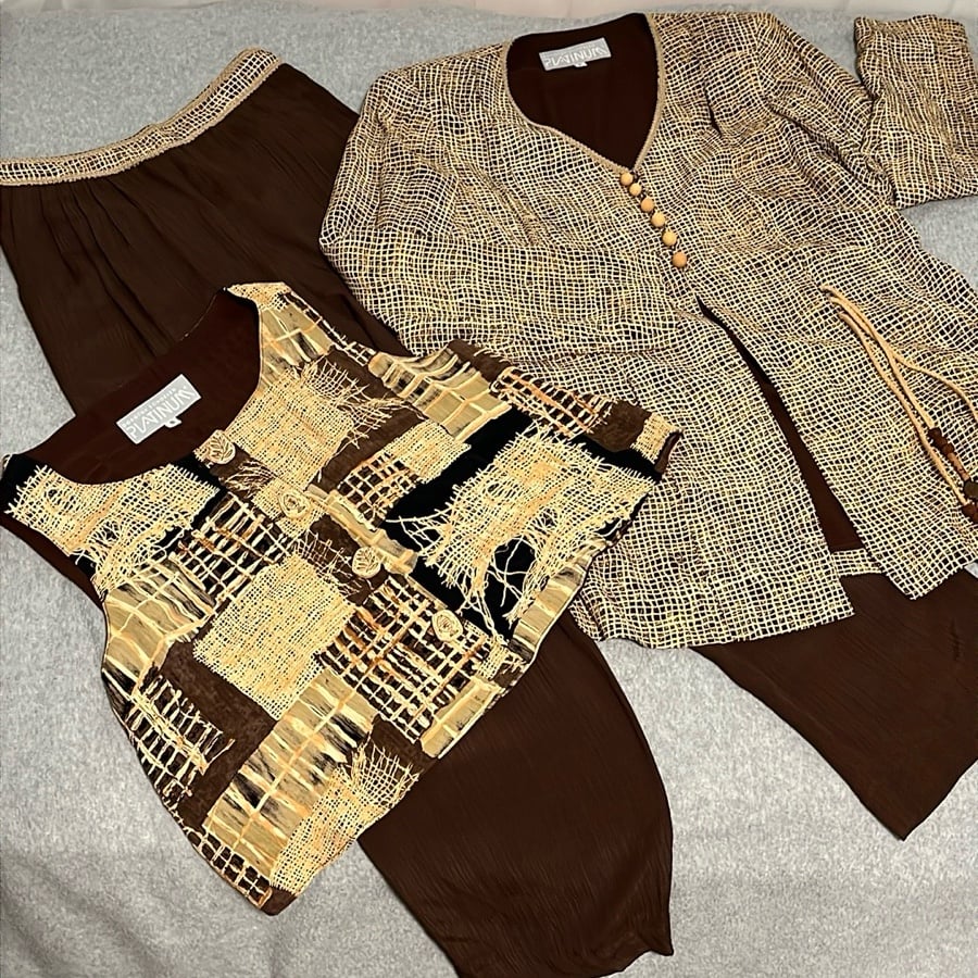 Vintage Dorothy Schoelen Pant Blazer Set Small Boho High Waisted Artsy Ethnic