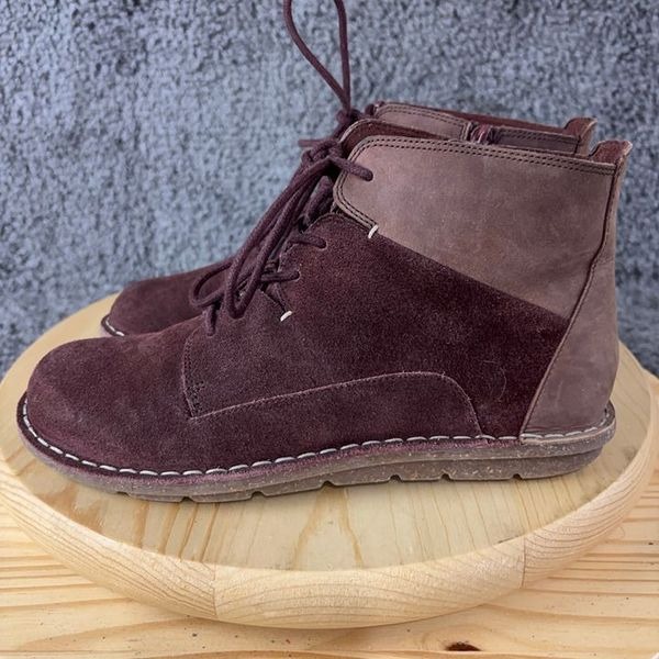 Clarks Tamitha Ankle Boots Womens Size 8 Burgundy Suede Leather Lace Up Chukka