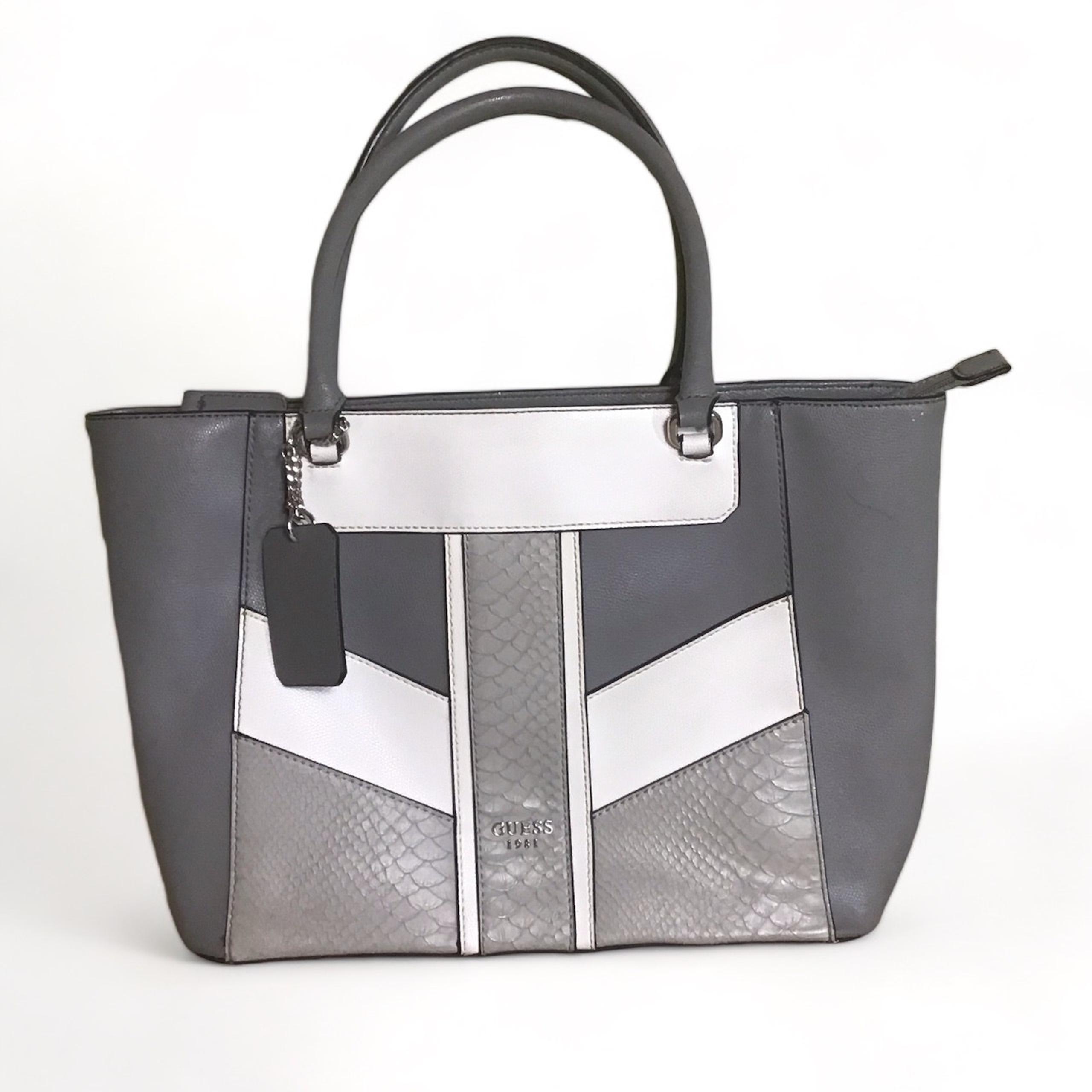 Guess Women’s Large Sized Tote grey with top handles EUC roomy trendy purse