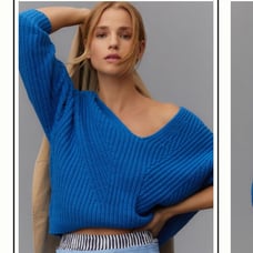 Maeve V-Neck Blue Sculptured Pullover Sweater XS EUC