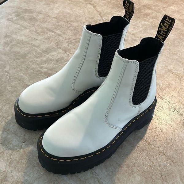 Dr Martens White Platform Ankle Boots