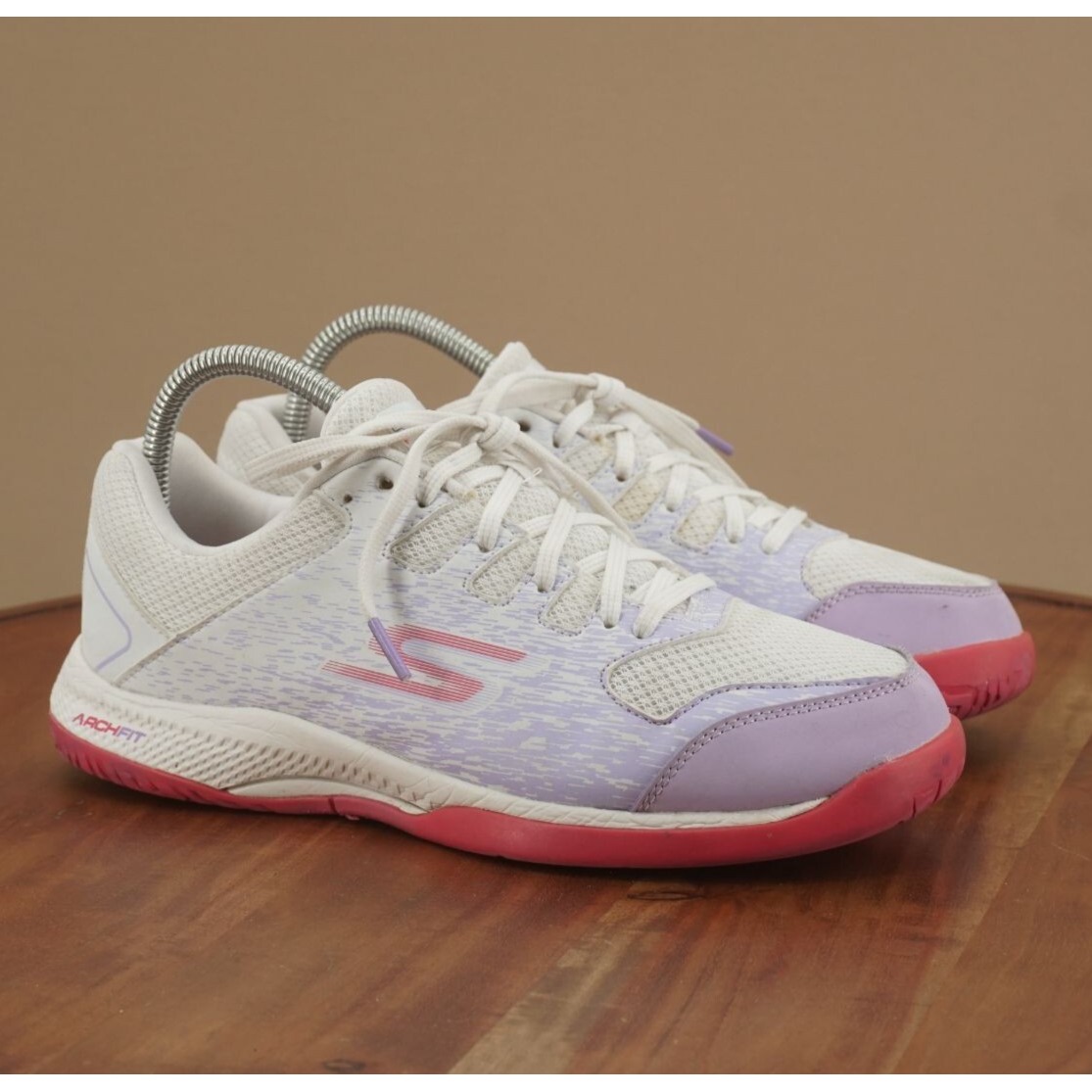 Skechers Womens Arch Fit Viper Court Pickleball Sneakers White Purple Pink 8.5