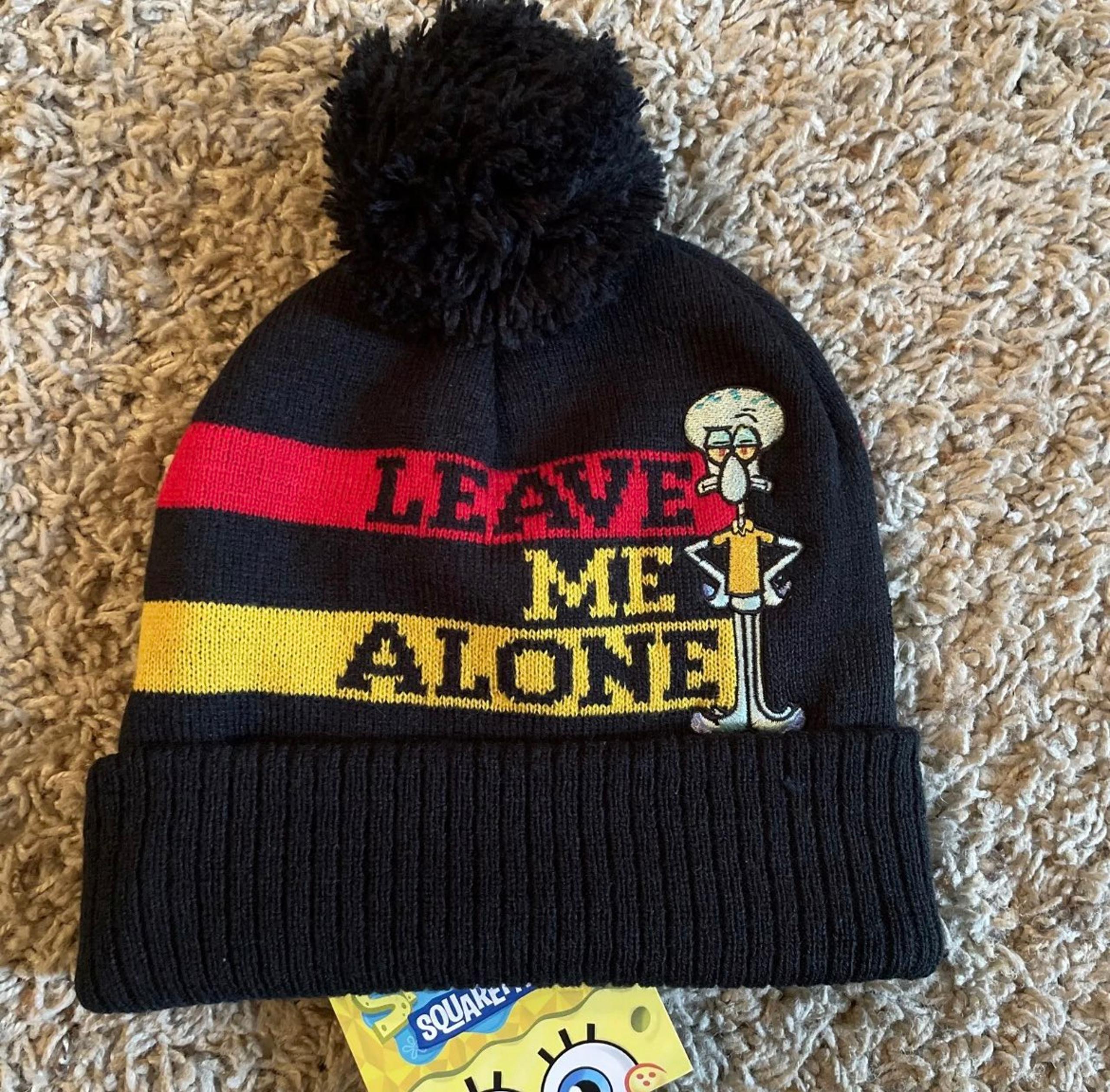Nickelodeon SpongeBob SquarePants Squidward Leave Me Alone Logo Pom Beanie Hat