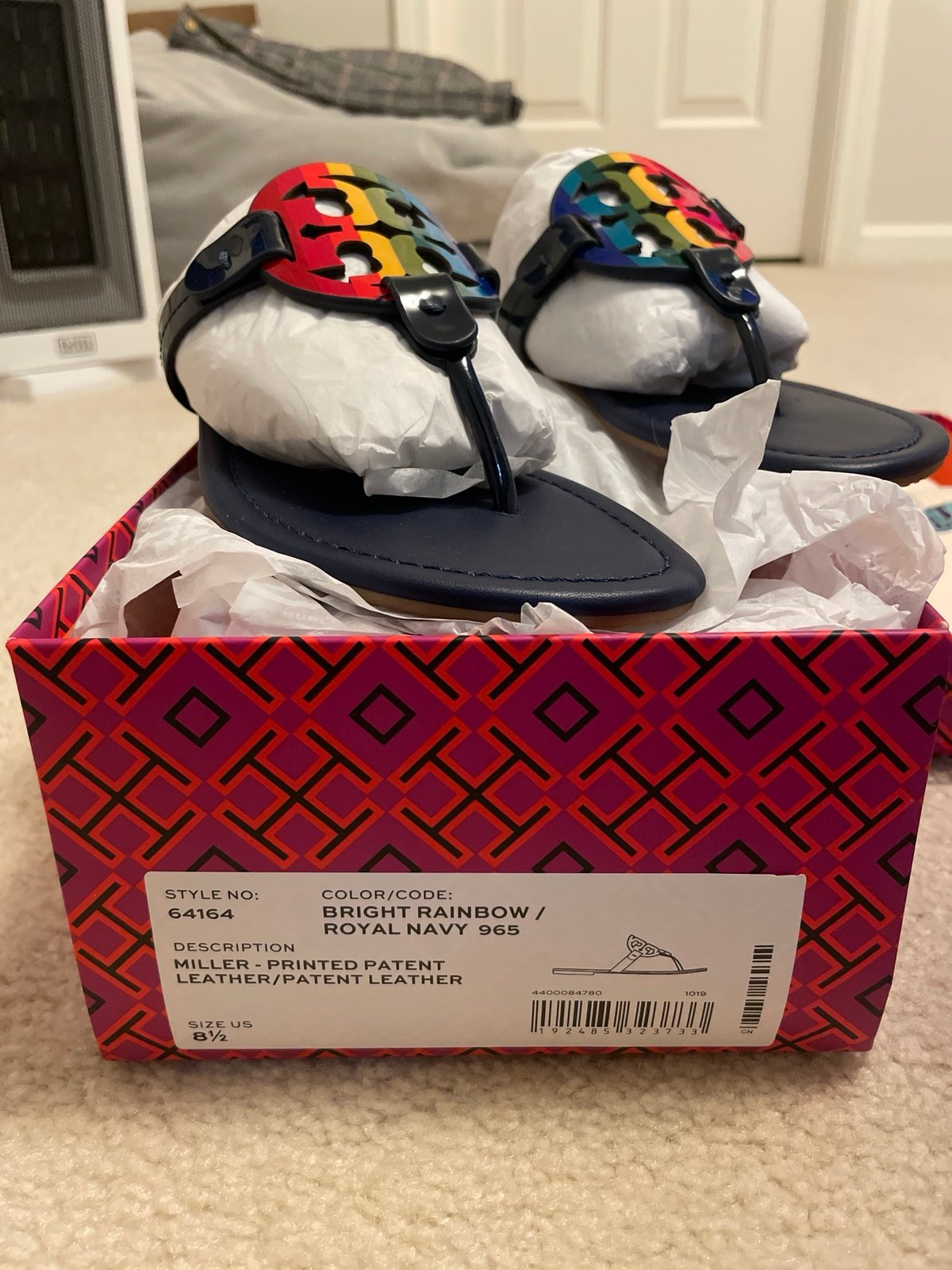 miller sandal printed patent leather rainbow