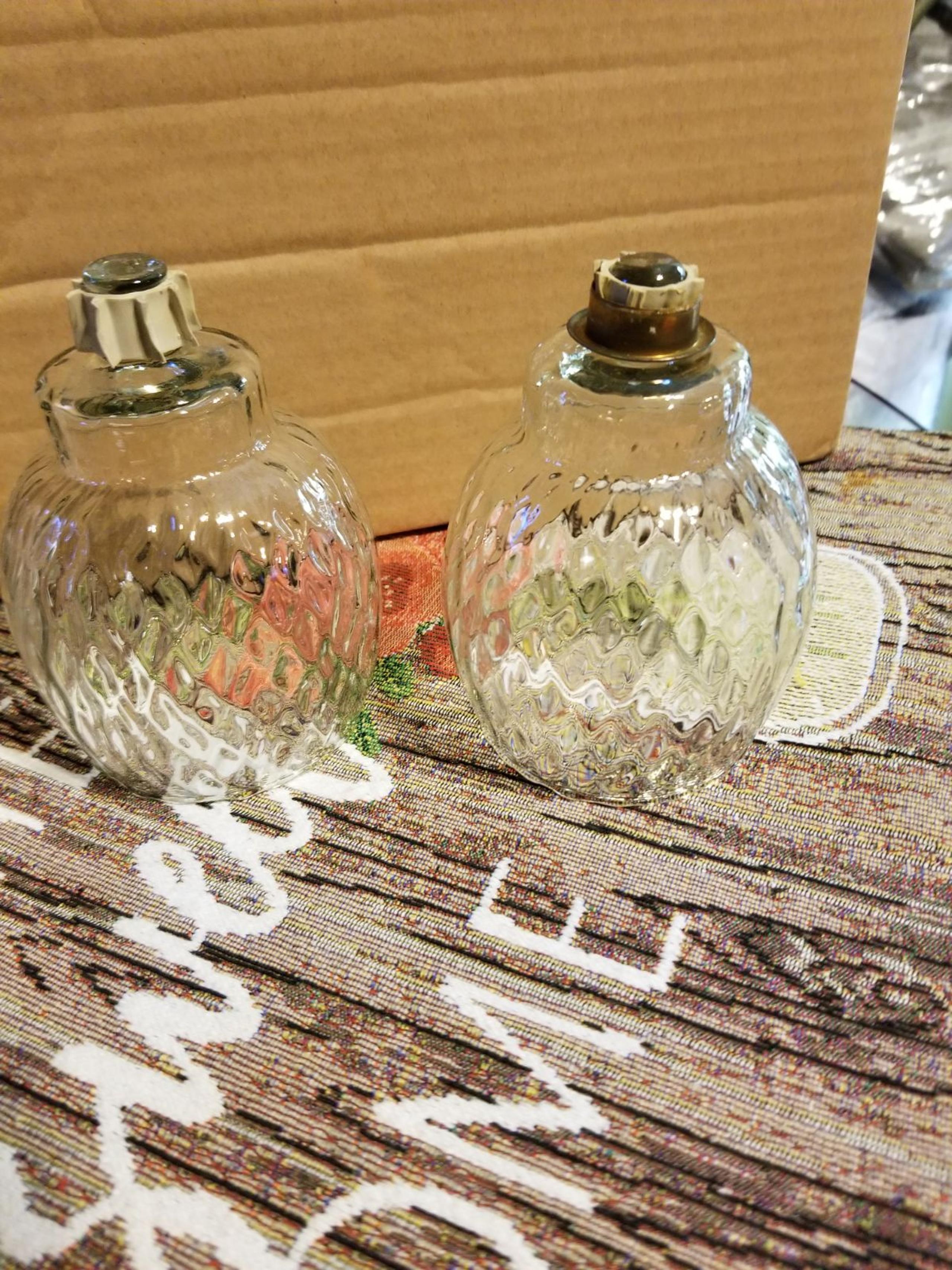 2 Clear glass diamond cut candle holders