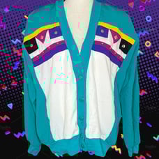 Vintage 80’s Teal Geometric Studded Accent Shaker Windbreaker Cardigan Jacket