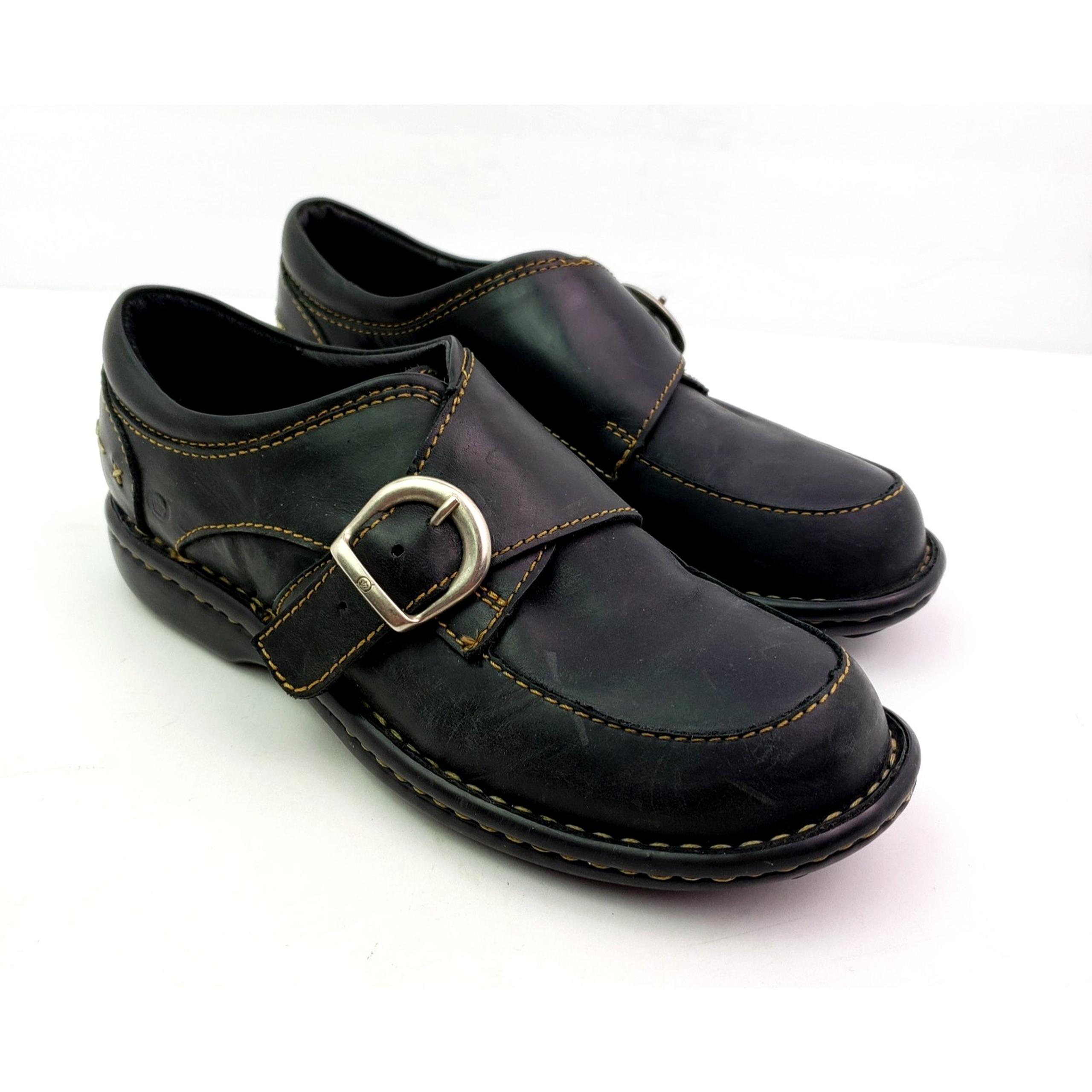Born Womens Size 7.5 Black Leather Monk Strap Casual Oxford Shoes MHF4