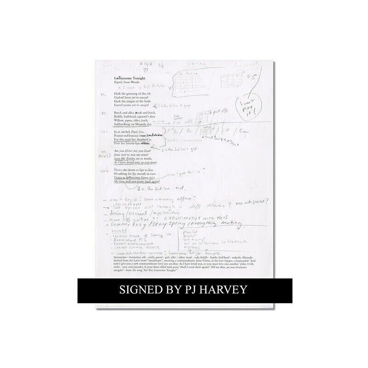 Lwonesome Tonight Hand Signed Lyric Card SIGNED BY PJ HARVEY