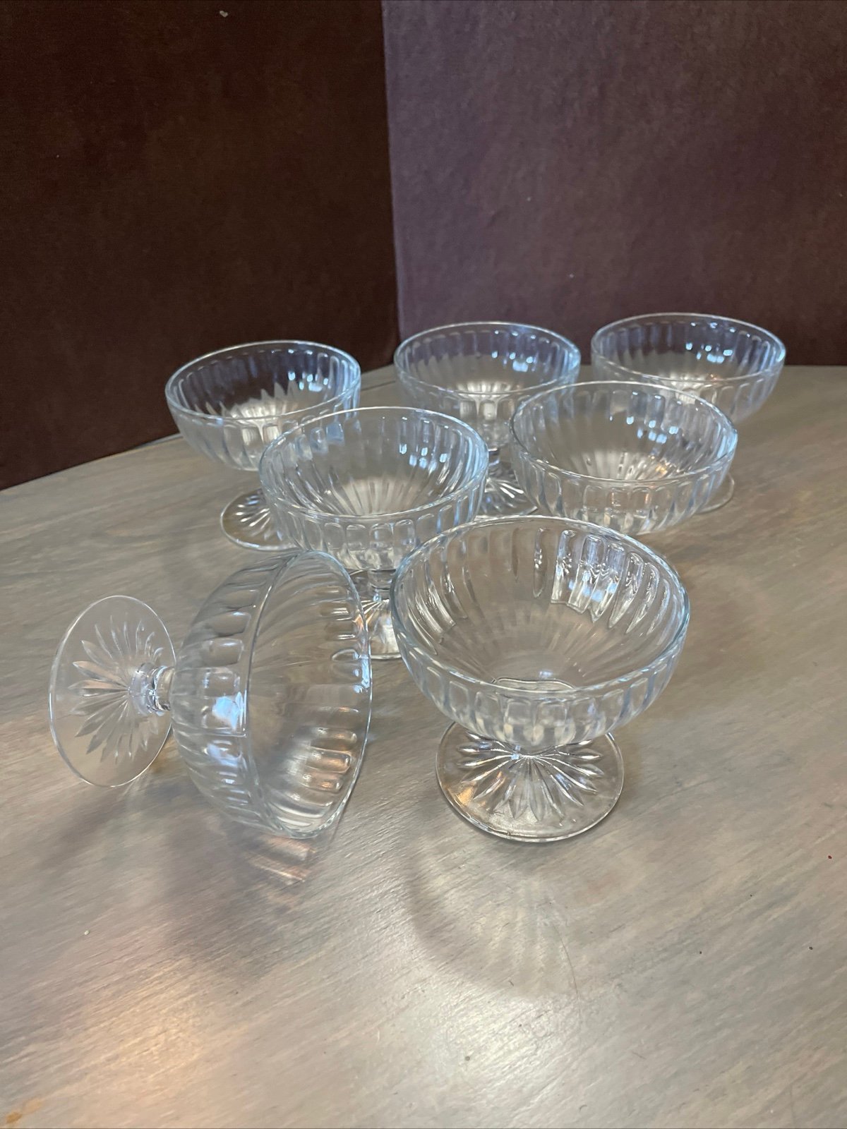 Set Of 7 HAZEL ATLAS CLEAR DEPRESSION GLASS RIBBON CLASSIC FOOTED SHERBETS