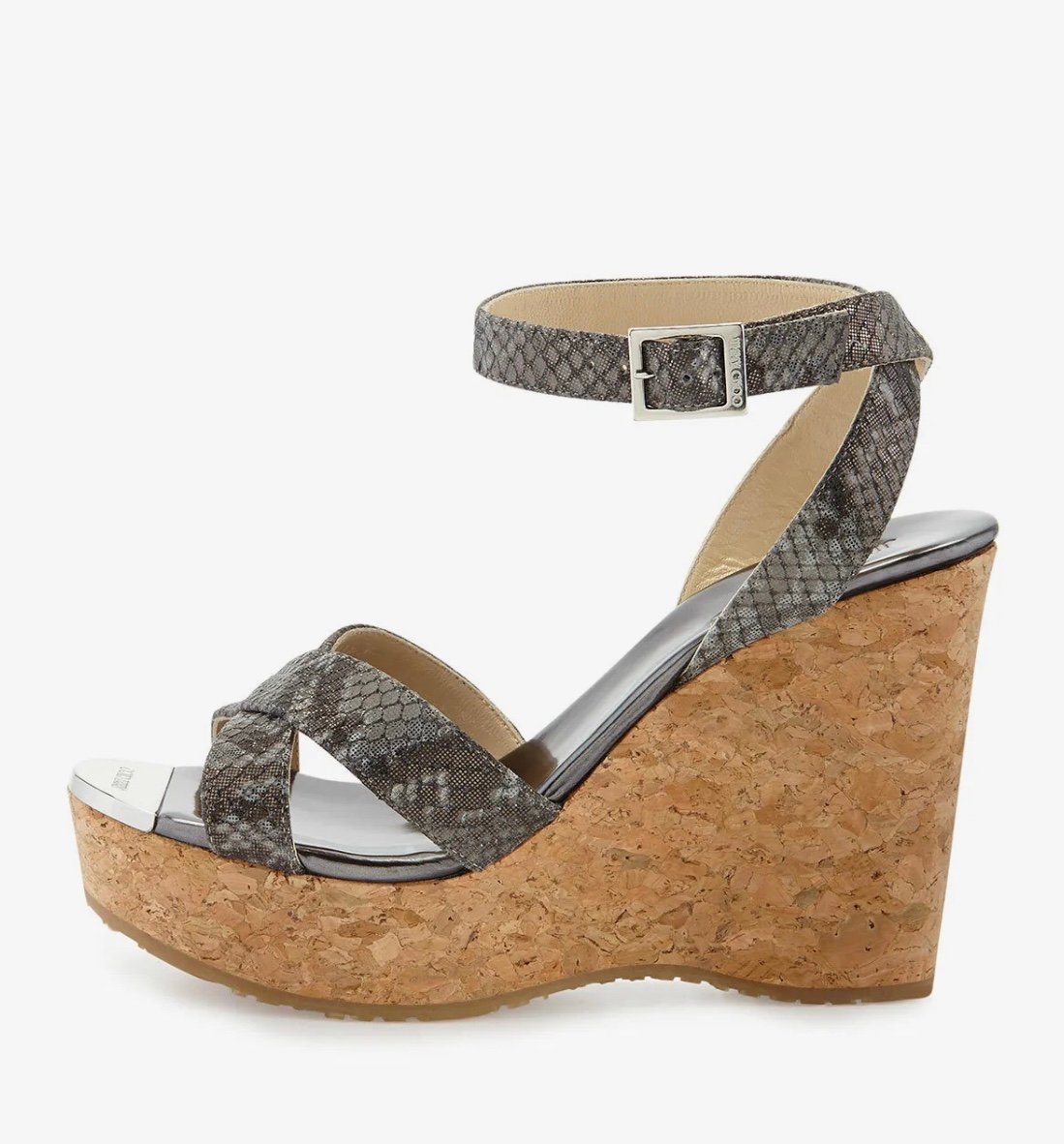 JIMMY CHOO Snake Cork Buckle Sandal Wedges Size 8