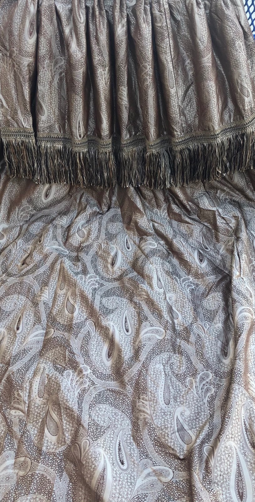 Brocade beige curtain panel set 82x32