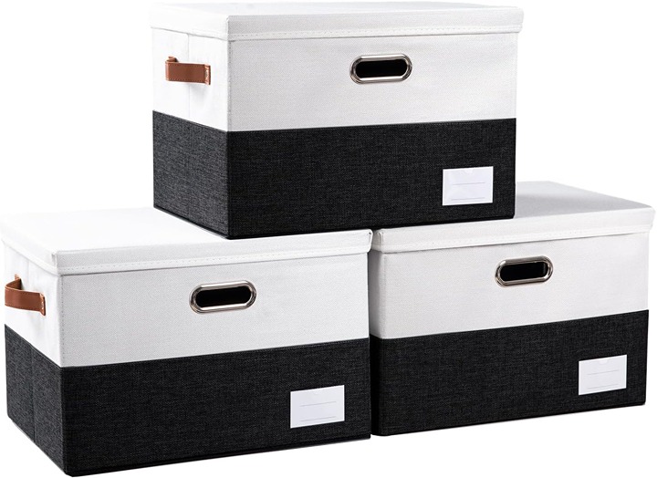Foldable Storage Bins with Lids [3-Pack] Fabric Collapsible Storage Boxes Basket