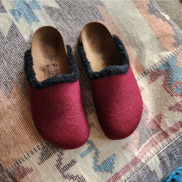 Birkis by Birkenstock Burgundy with black trim