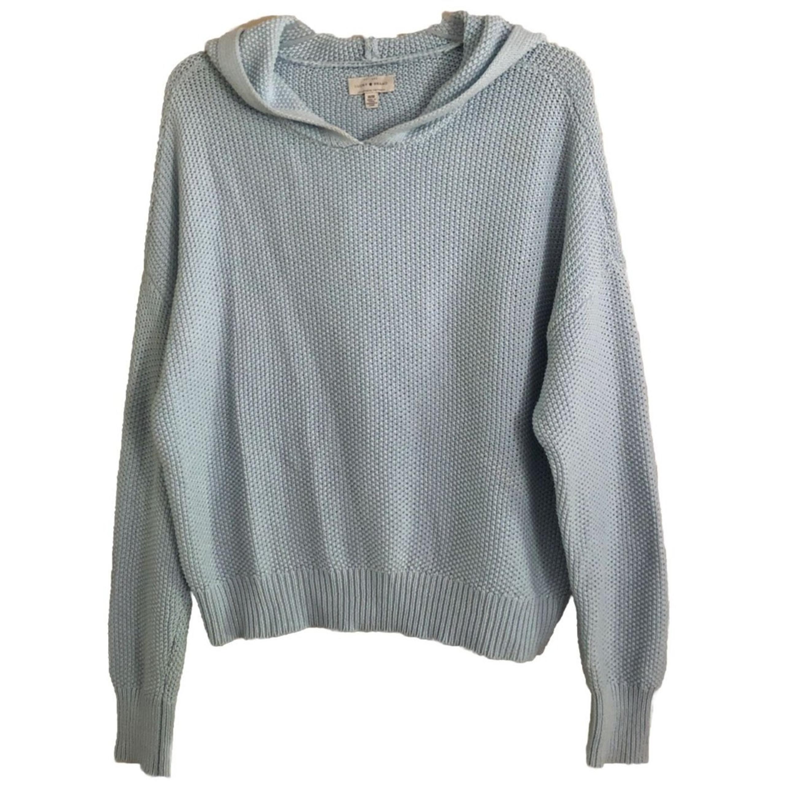 Lucky Brand Waffle Knit Hoodie Sweater Womens M Pullover Coastal Cotton Beachy