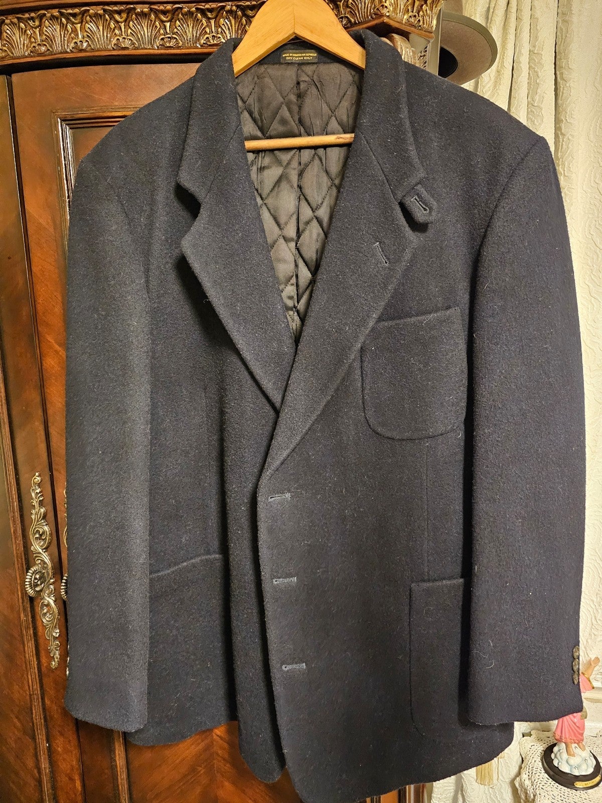 Men's Classic LL Bean Navy Blue Wool Thinsulate Blazer Sport Jacket 46R 3 Button