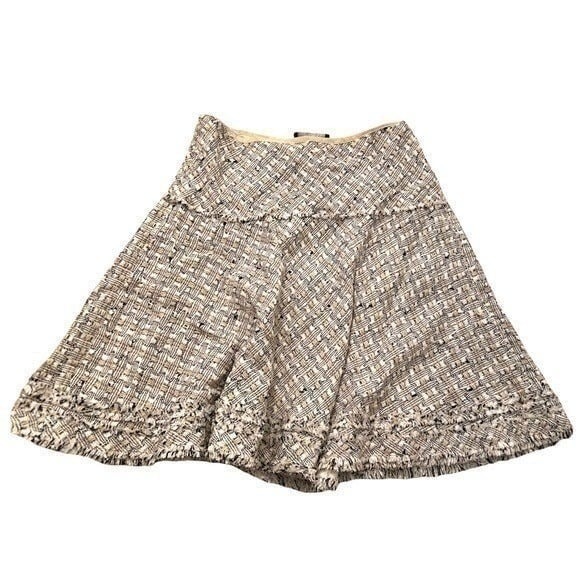 Lafayette 148 A-Line Flounce Skirt Beige Tweed