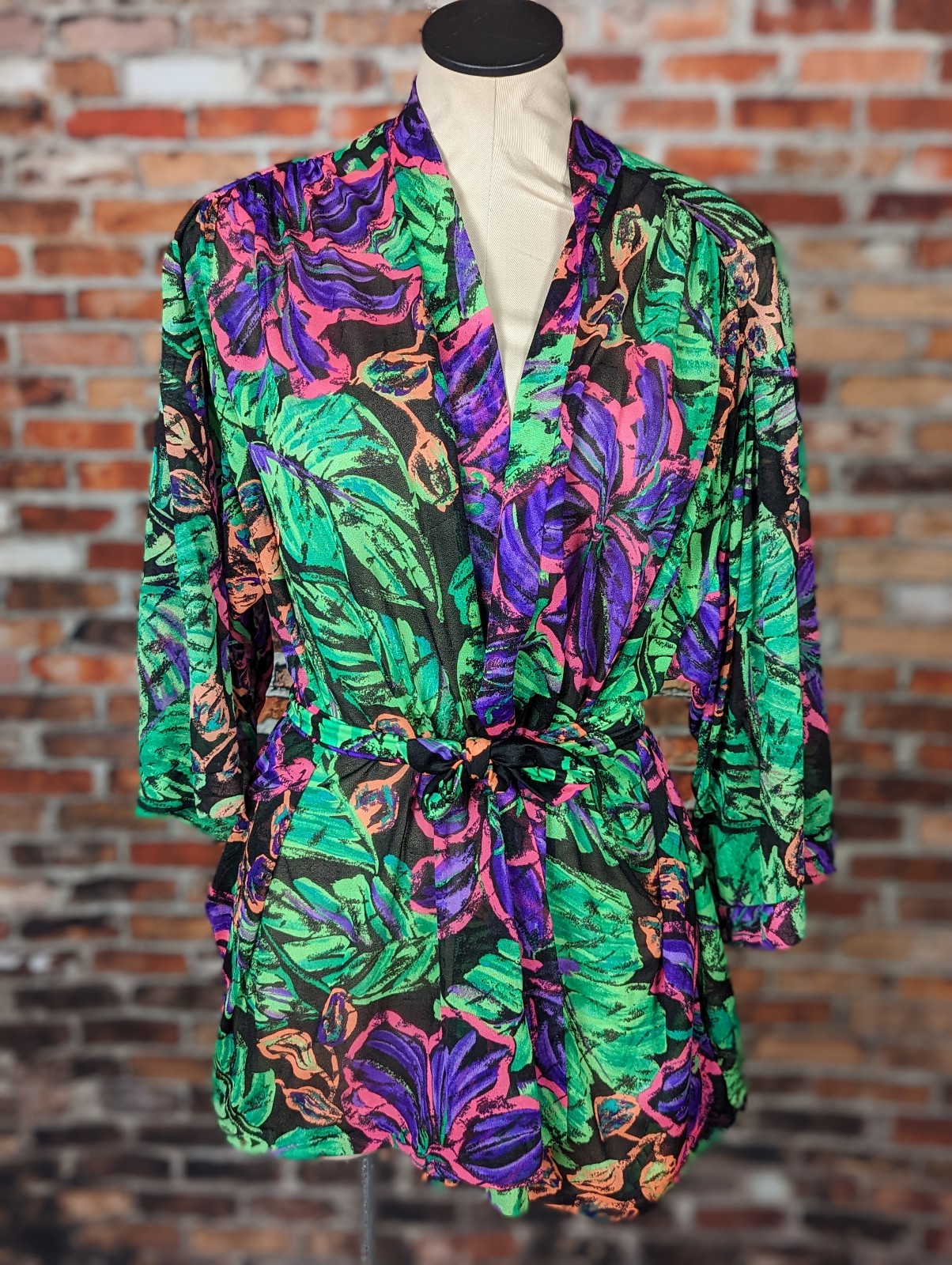 Vintage 80s 90s Bright Floral Beach Coverup Medium w/ Pockets ILGWU Union Made