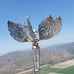 Metal Garden Spinner Peacock bird feather silver backyard wind art home decor
