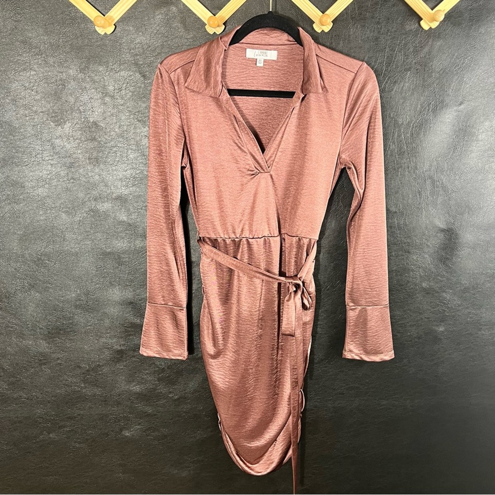 Luana Brown Jersey Ruched Dress Size XS