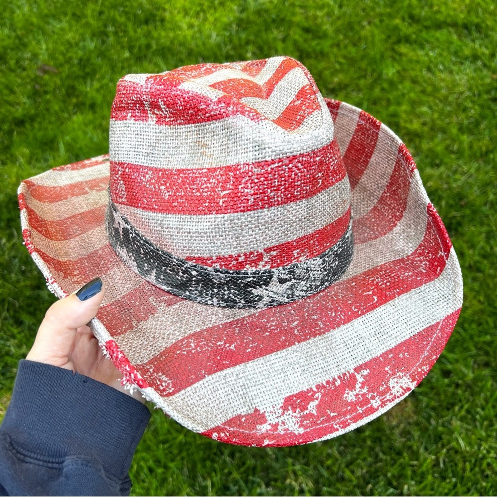 Peter Grimm Straw Cowboy Hat American Flag Stars and Stripes in Red White Blue