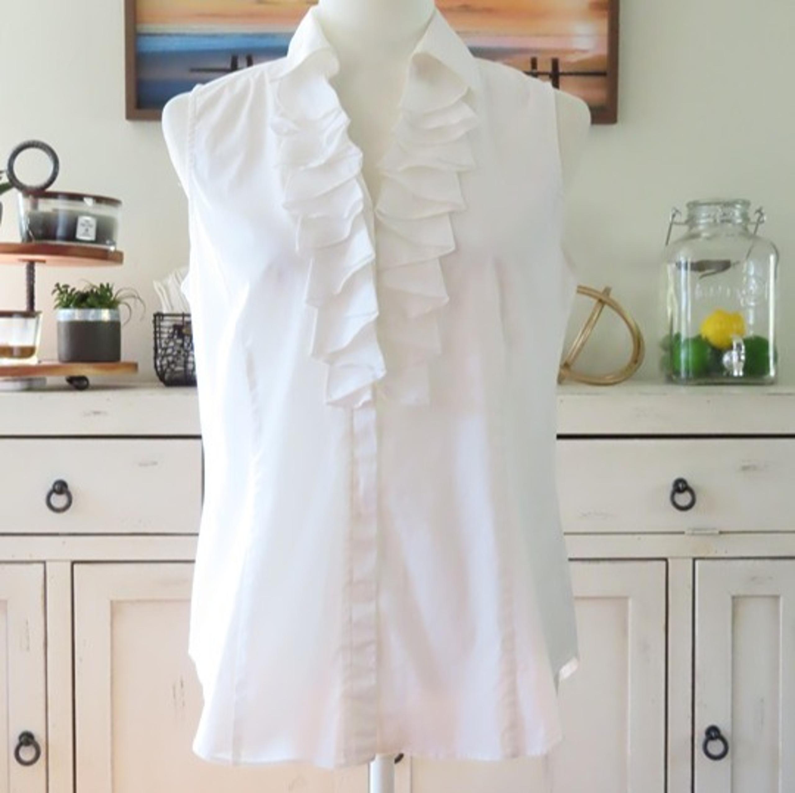Lafayette 148 New York White Sleeveless Frill Button Up Collared Vest Size 10
