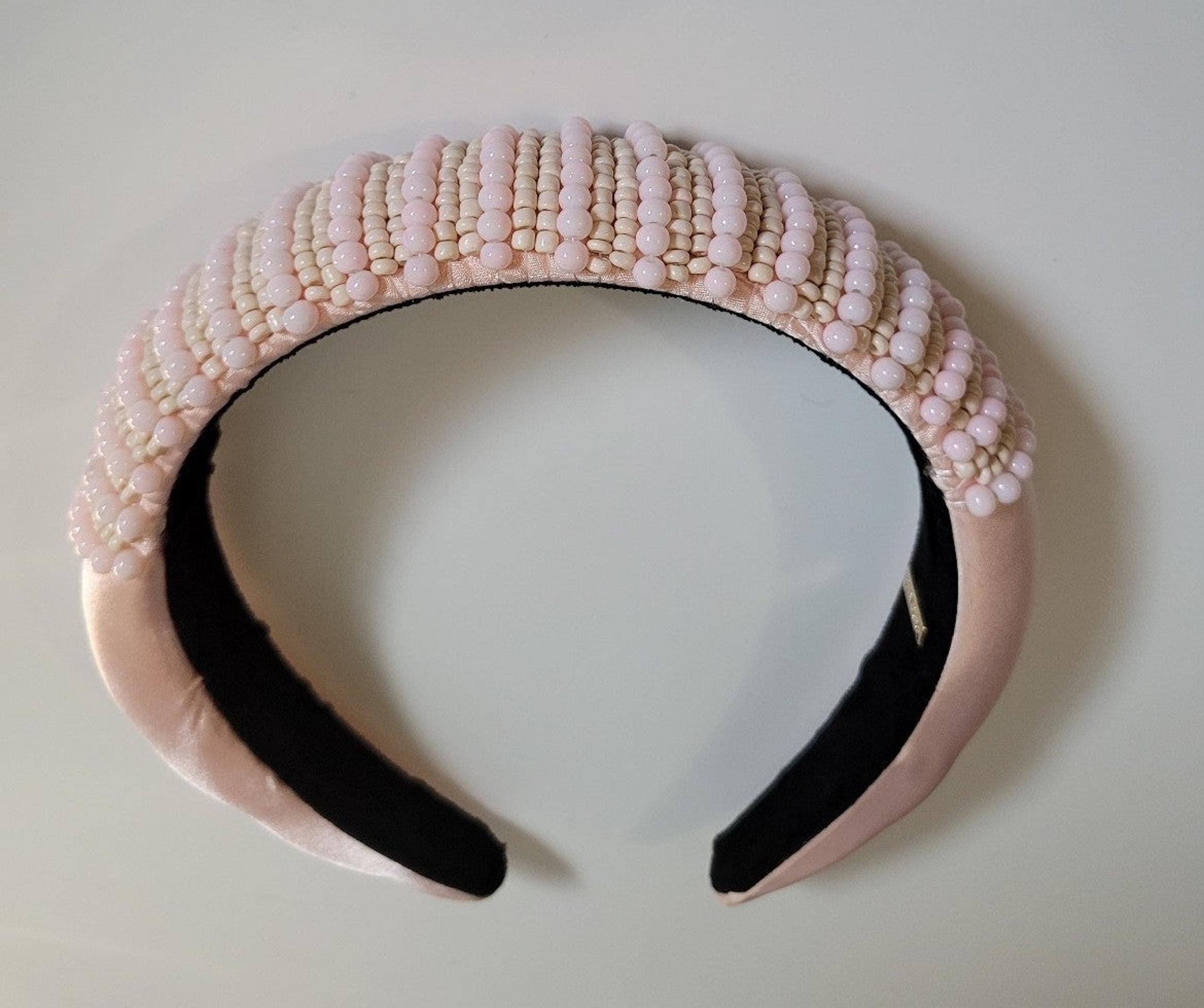 NEW Baby Pink Beaded satin headband