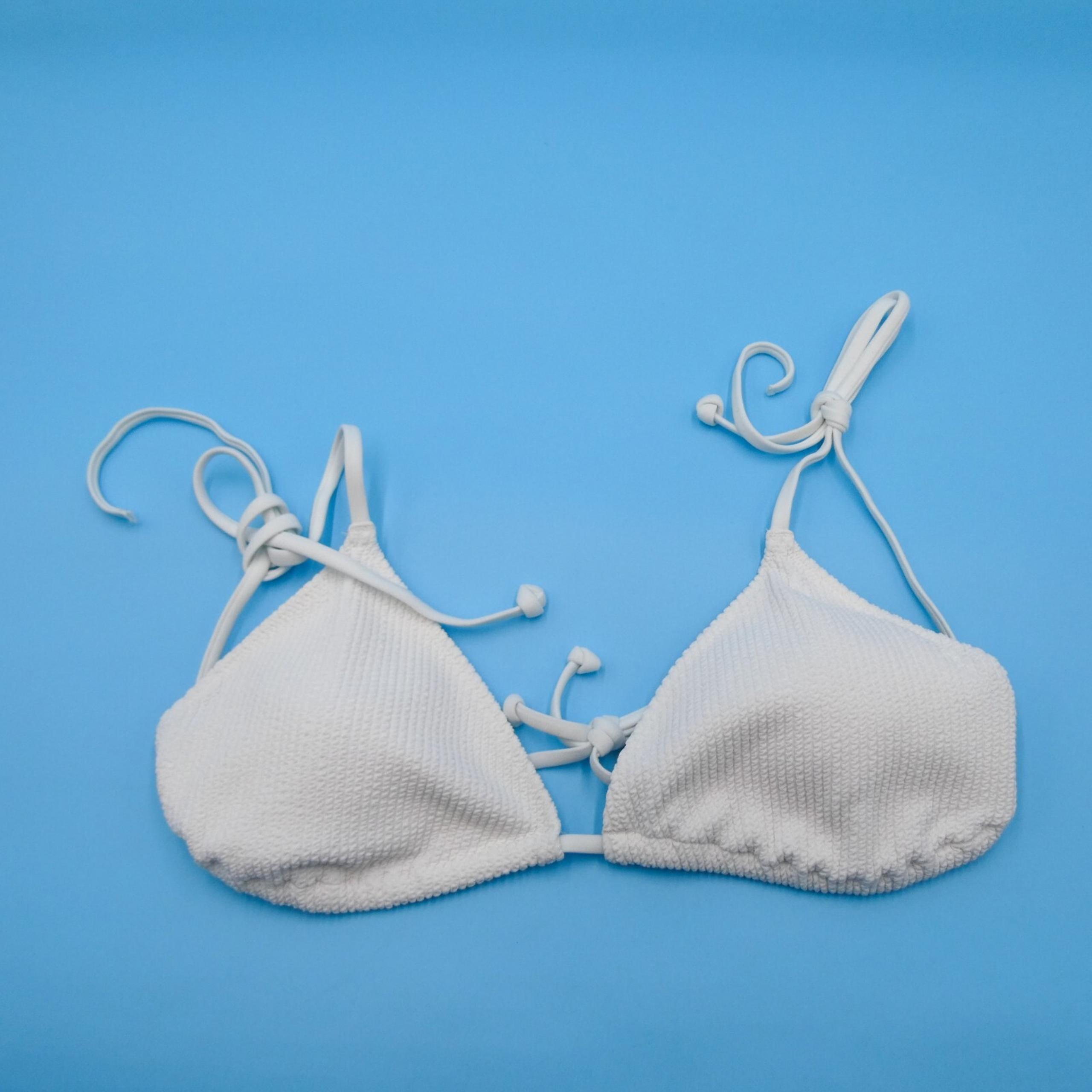 Victorias Secret XL White Ribbed Triangle Plunge Padded Bikini Top Swimwear New