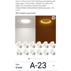 Amico 12 Pack 5/6 Inch 5CCT Led Recessed Can Lights with Night Light 900LM