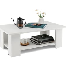 Large 36 Inch 2-tier Wooden Modern Coffee Table with Storage Shelf L4