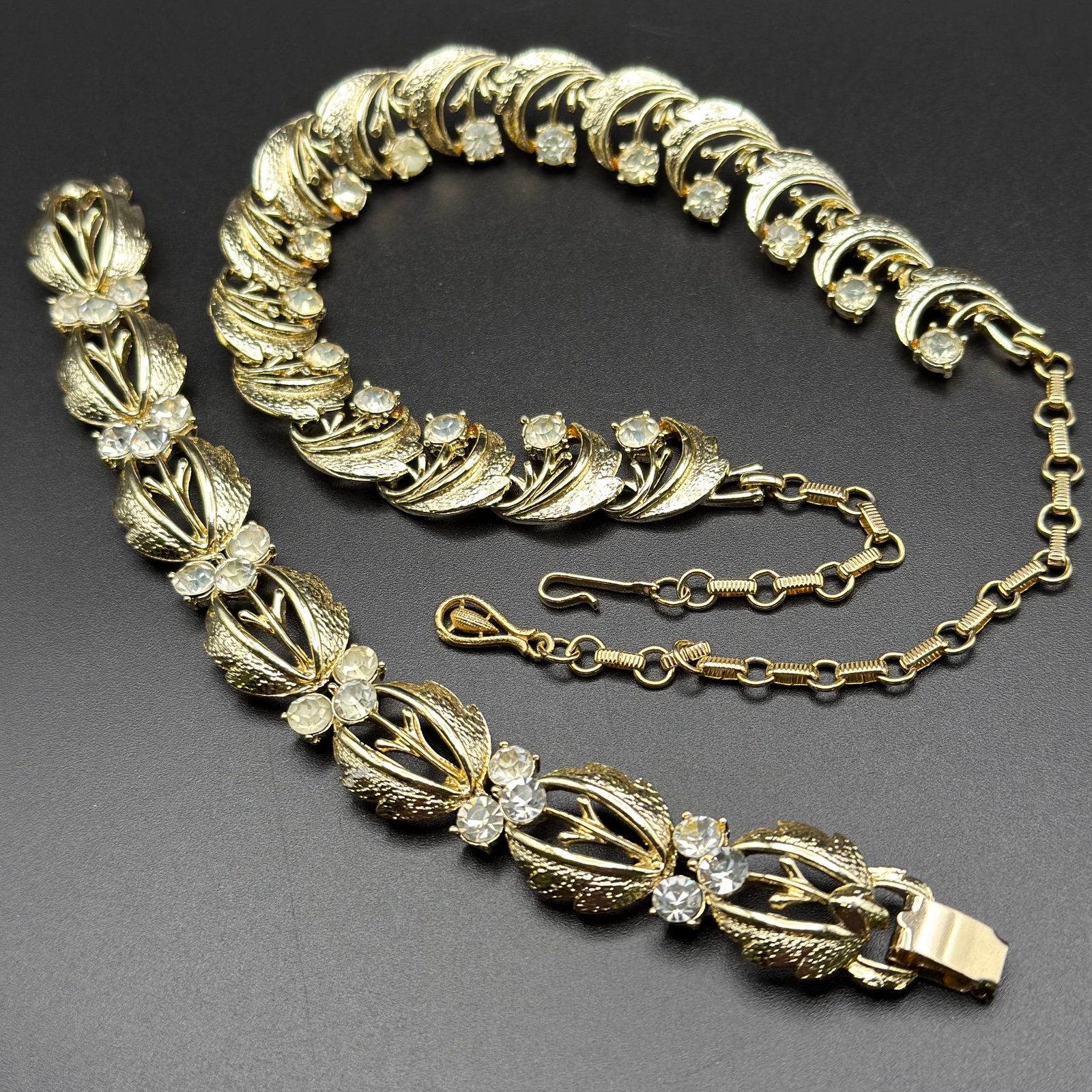 Vintage Pegasus Coro Gold Tone Rhinestone Demi Parure Set; Necklace & Bracelet