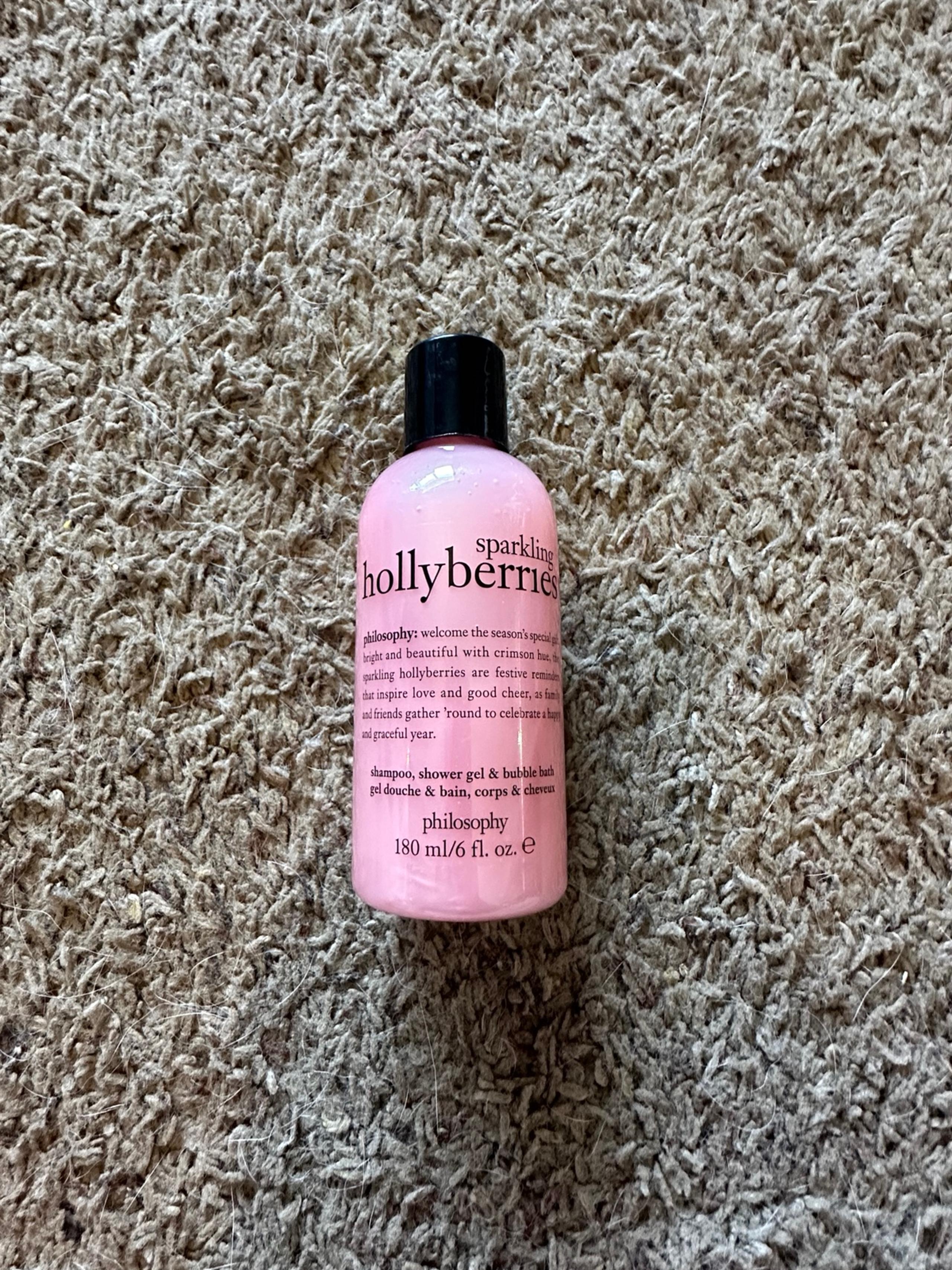PHILOSOPHY SPARKLING HOLLYBERRIES 3 IN 1 SHAMPOO,GEL, BUBBLE BATH~ 6 oZ  BOTTLE