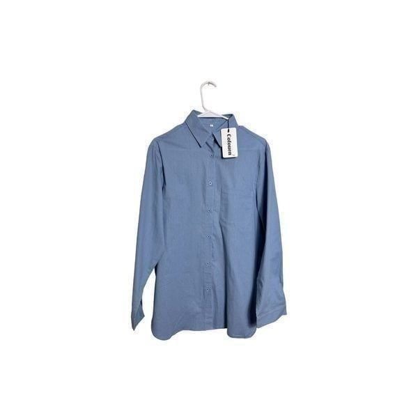 NWT Cofouen Women’s Blue Long Sleeve Button Down Shirt Size Large