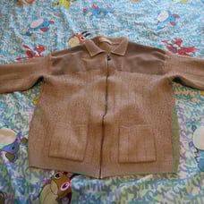 VTG St Michael Marks & Spencer Full Zip Sweater Elbow Patch Wool Acrylic Beige L