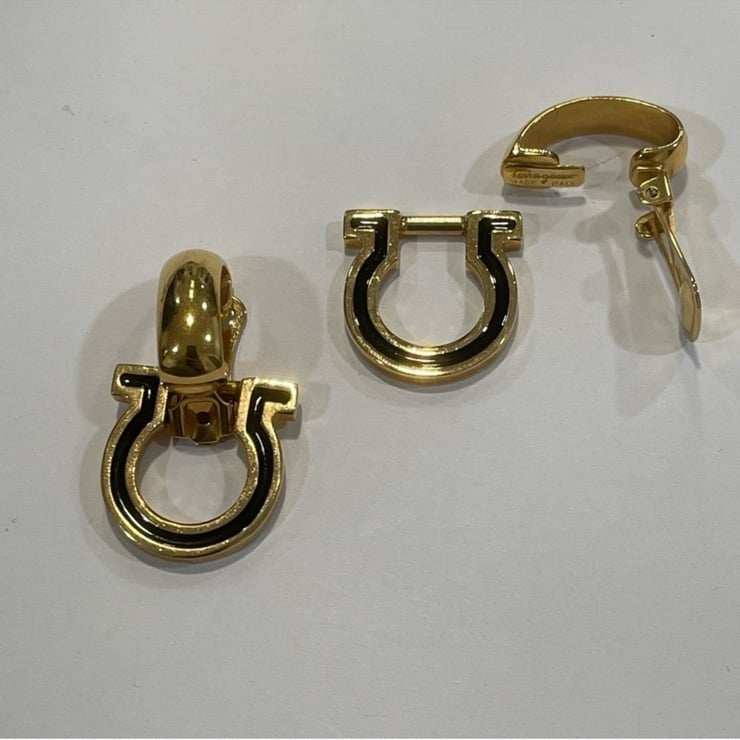 Ferragamo reversible clip on earrings one side with black inlay