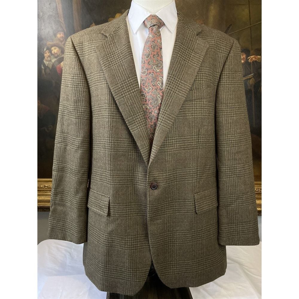 VTG Chaps Ralph Lauren 46L Wool Alpaca Tweed Brown Glen Check 2Btn Blazer Jacket