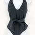 SEA LEVEL Dark Romance Bonded Belt Plunge One Piece Swimsuit Black 10 Halter Bow