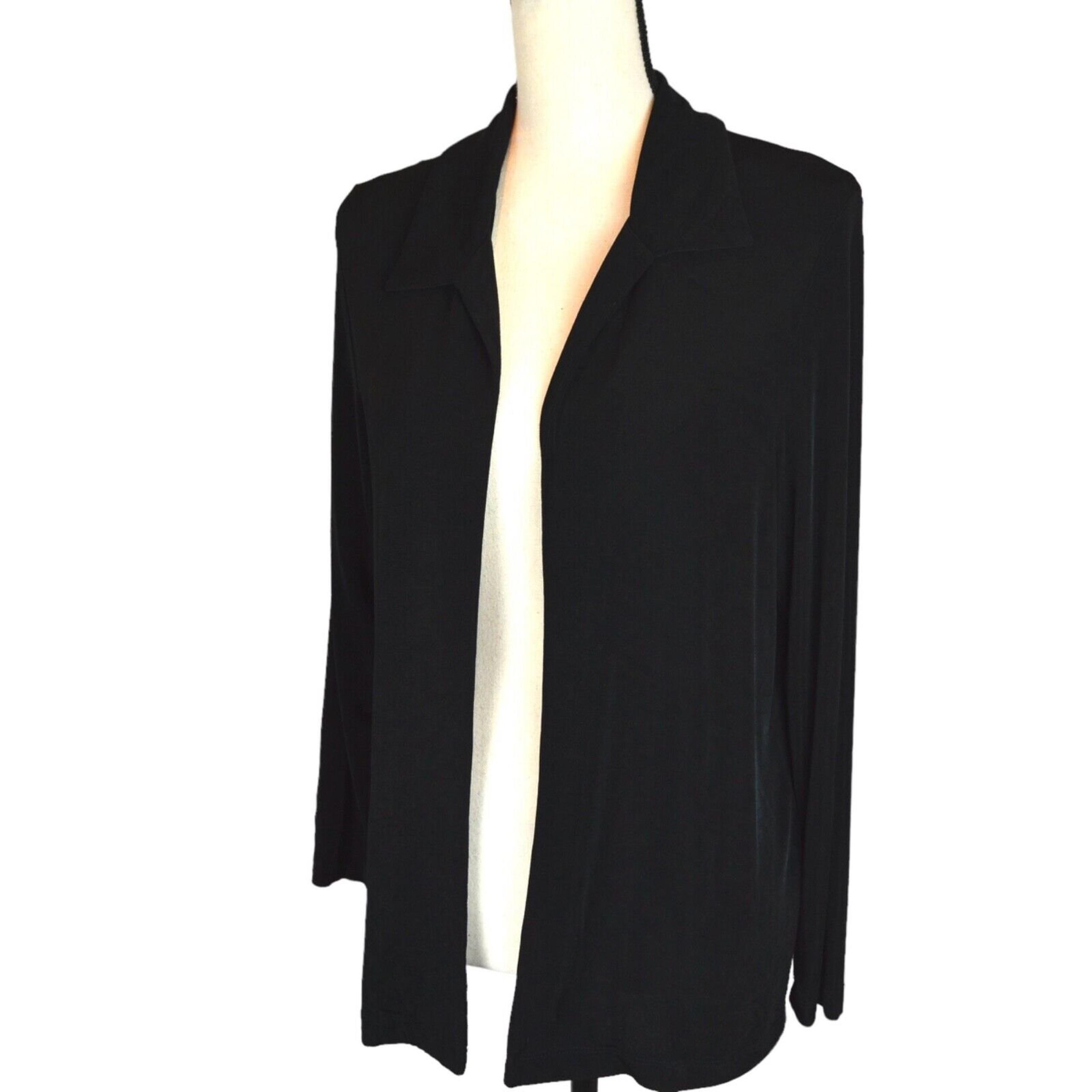 Slinky Brand Womens Black Knit Collared Open Front Long Sleeve Cardigan Small
