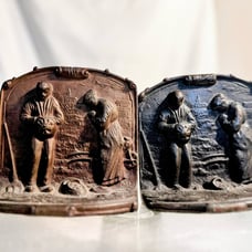 Antique Bronzed Cast Iron Bookends, Angelus Prayer