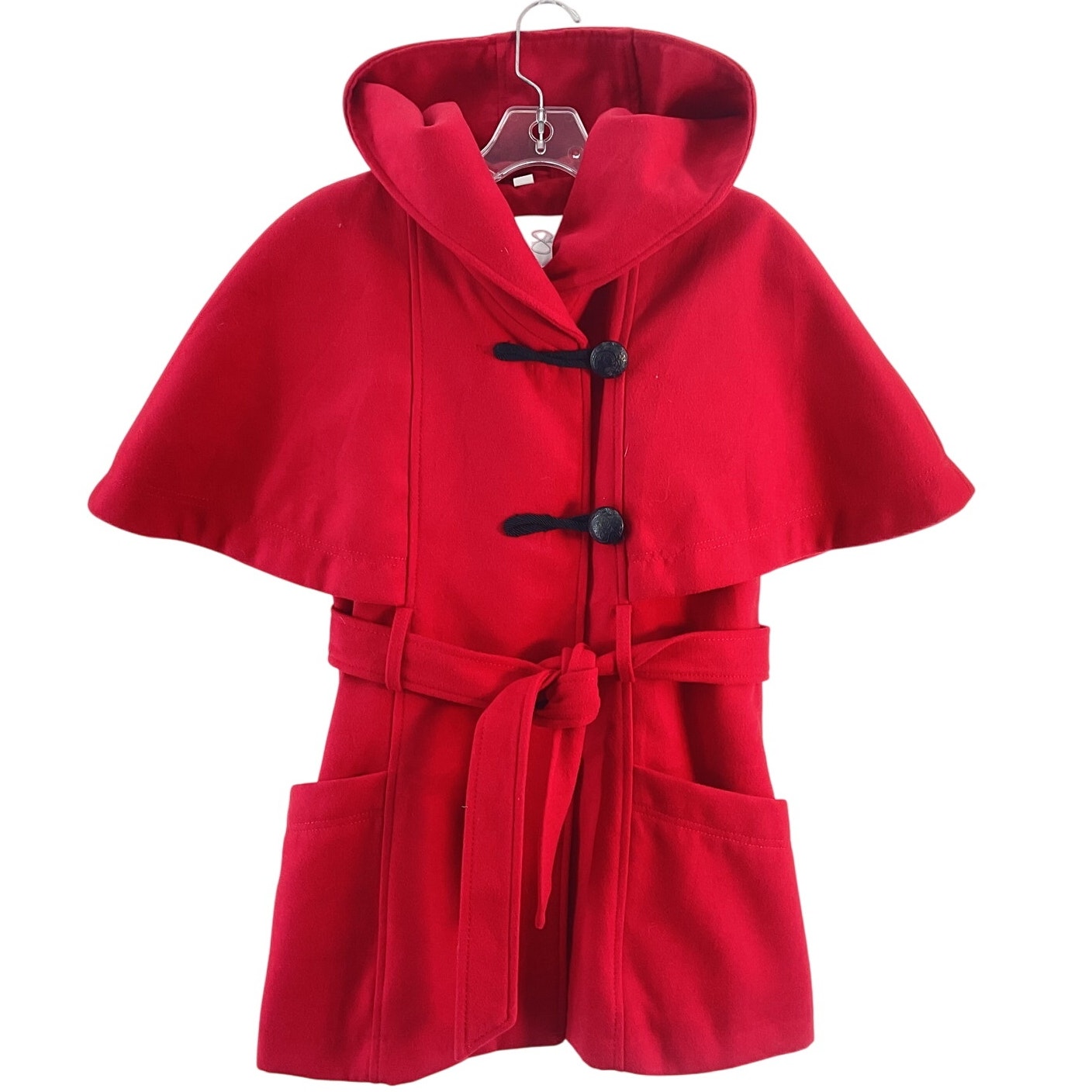 Jessica Simpson Red Hooded Belted Cape Trench Coat Polyester Women’s Medium