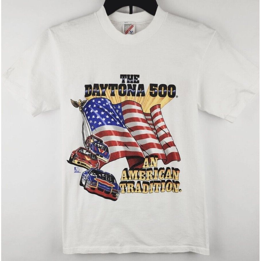 Vtg Daytona 500 White T-Shirt Top 1991 Short Sleeve Single Stitch Size XS