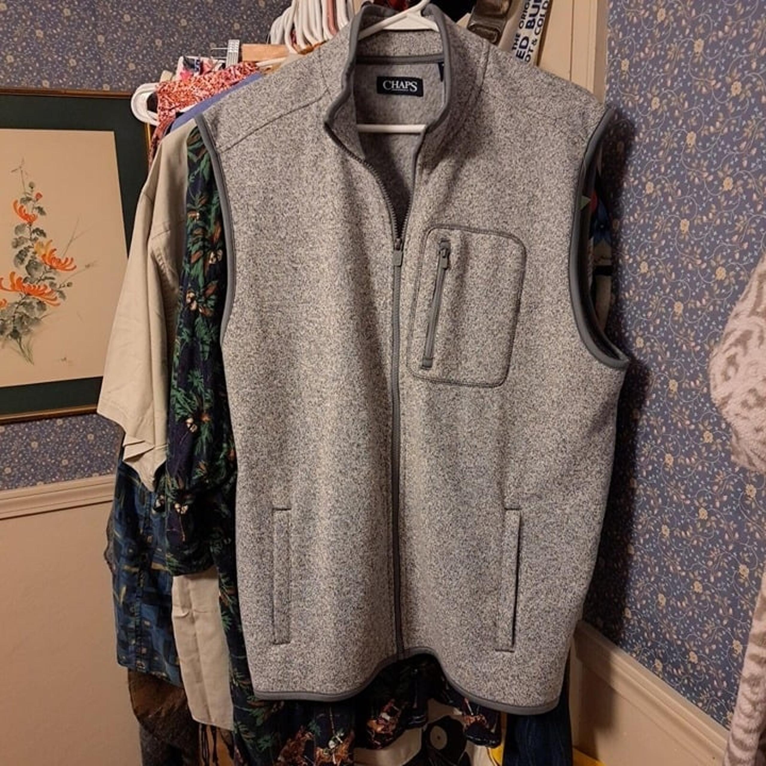 CHAPS VEST Gray ZIP-UP FLEECE LINING MEN SIZE XL VINTAGE OUTDOOR ADVENTURE WARM