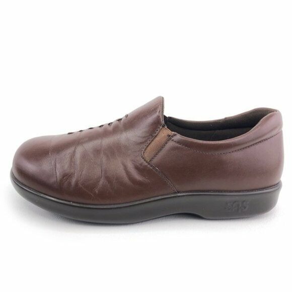 SAS Viva Brown Leather Slip-on Loafers Womens Size 7.5 WW Wide Orthotic Diabetic