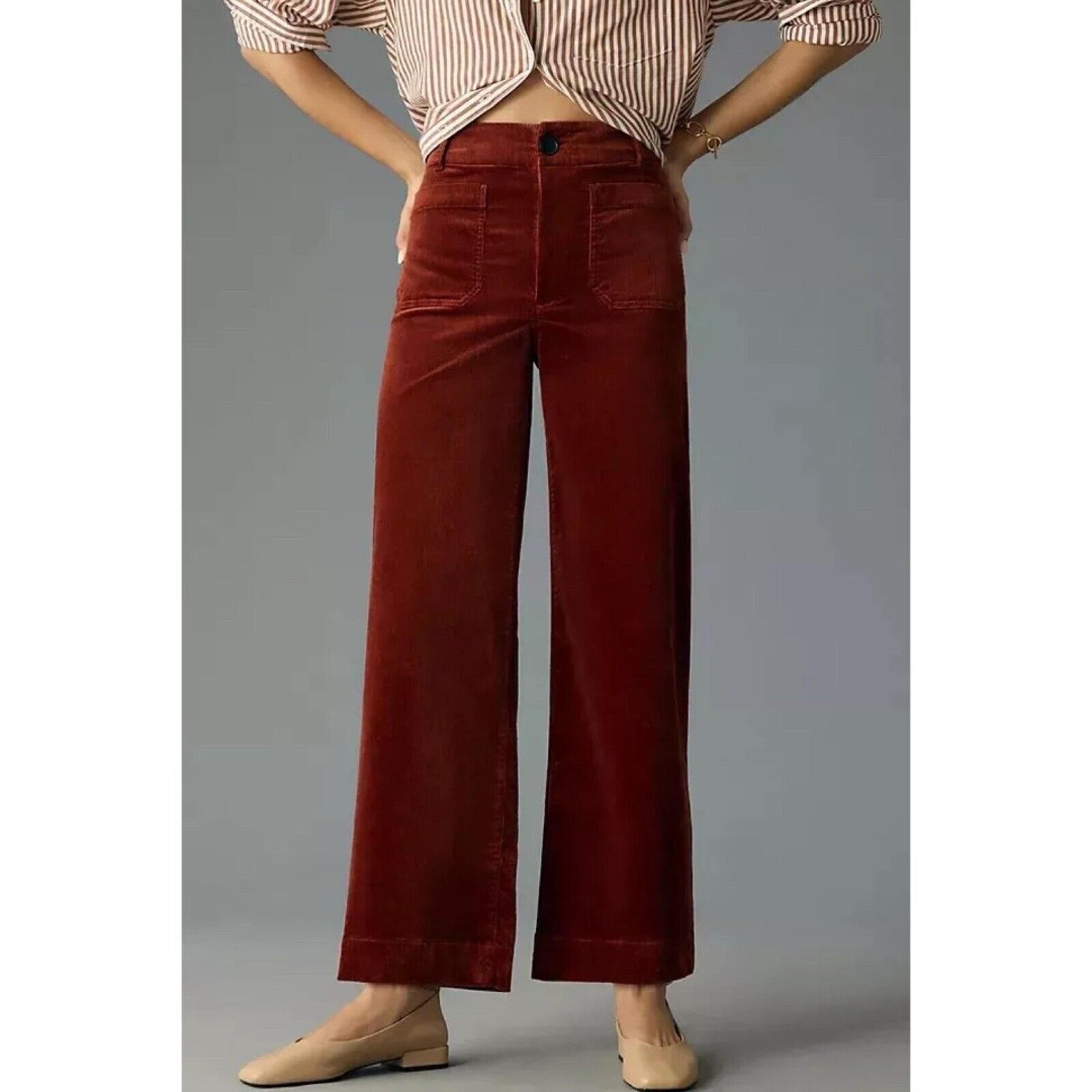 Anthropologie Maeve Colette Corduroy Cropped Wide Leg Pants Womens 32 Cinnamon