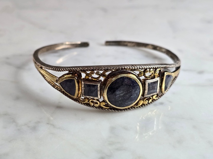 Womens Vintage Estate Sterling Silver Sapphire Cuff Bracelet 24.0g E6465