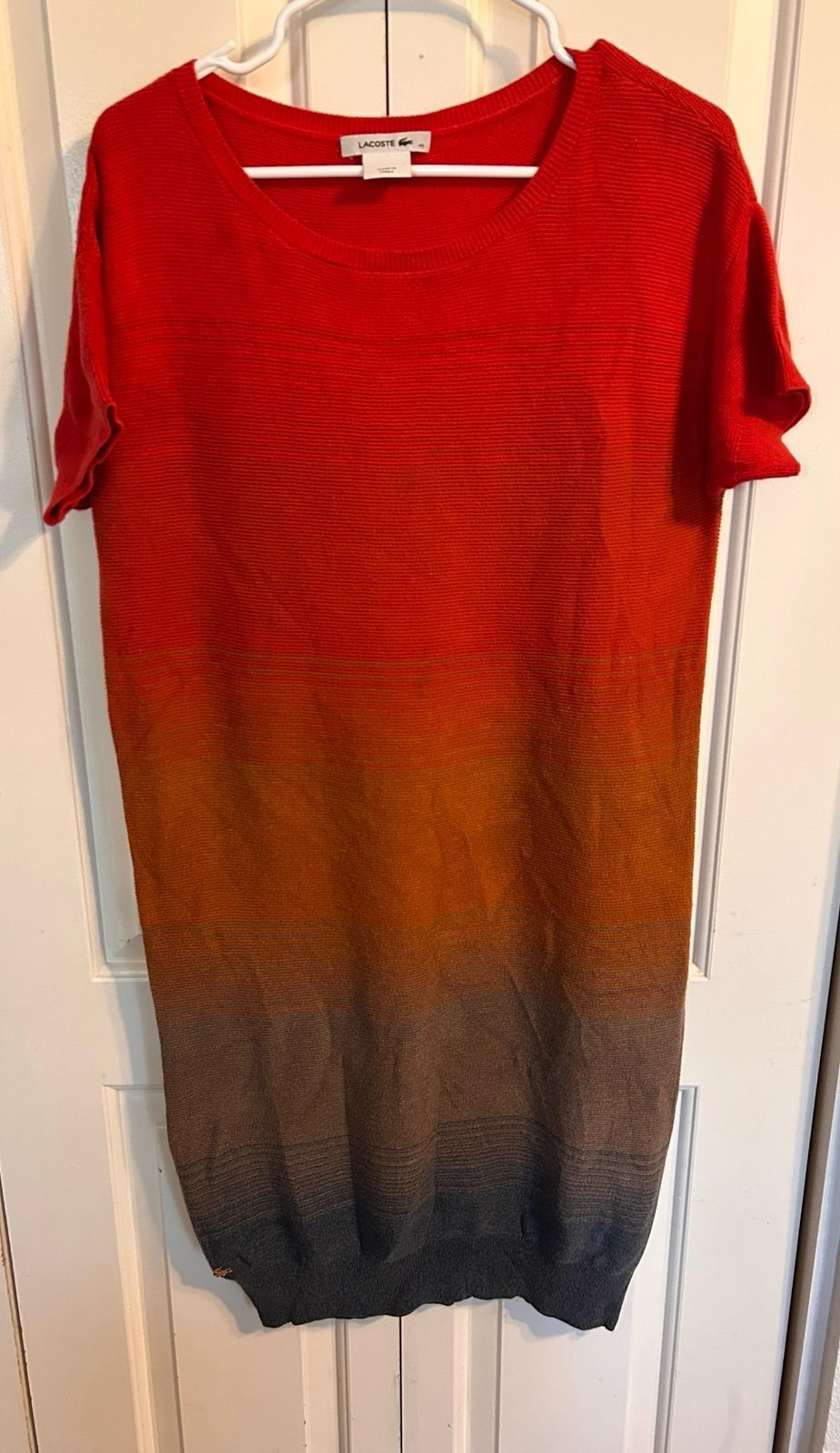 Lacoste Knit Sweater Dress Size 40/M Color Block Red Orange Short Sleeve