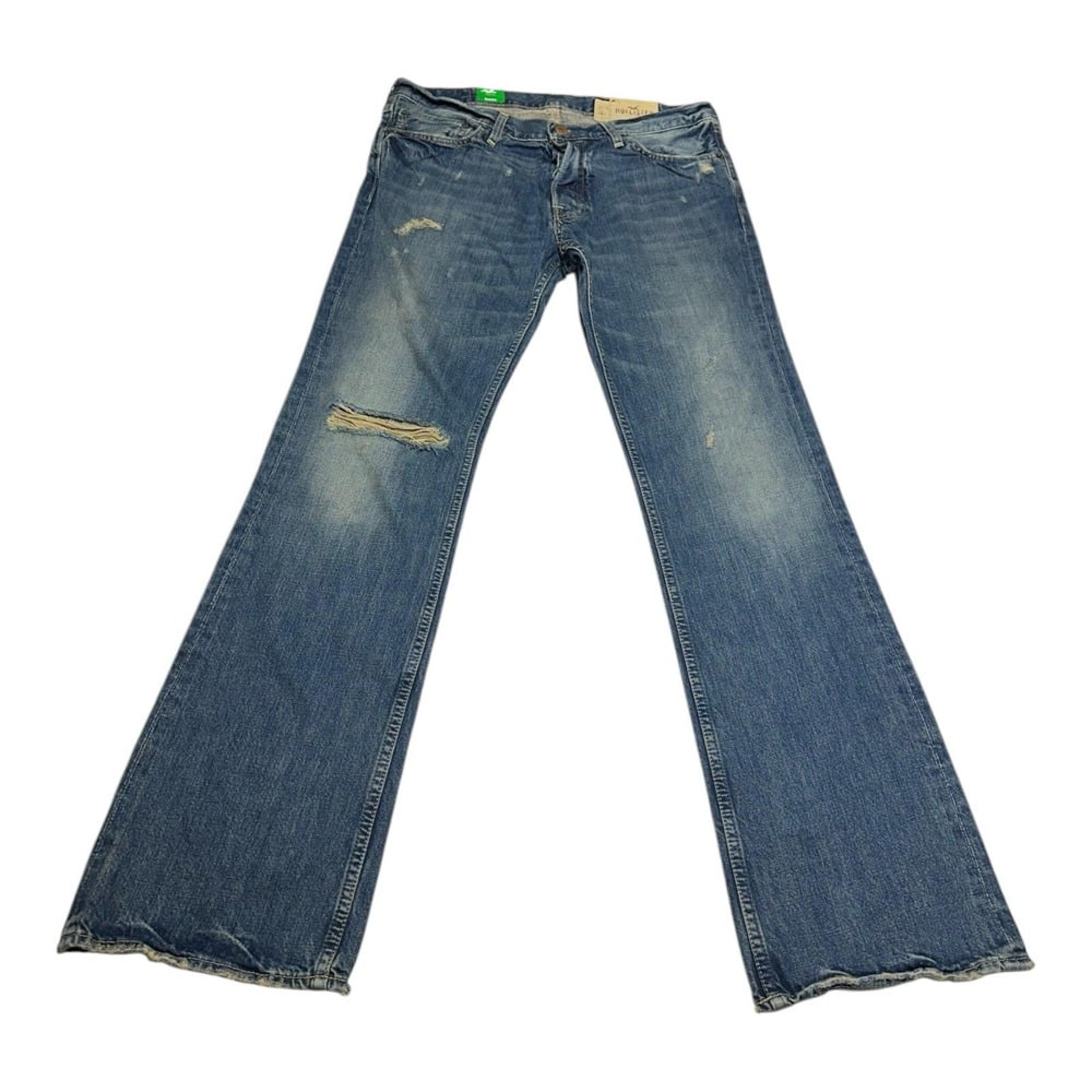Hollister Boomer Jeans Mens 34x34 Blue Low Rise Slim Bootcut Distressed Cowboy