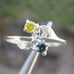 .25ctw NATURAL BLUE & YELLOW DIAMOND RING! CERTIFICATE AUTHENTICITY LEAF FLOWER
