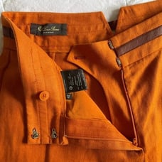 LORO PIANA Carson Leather-trim Linen Pant In Orange/Splendent Rust