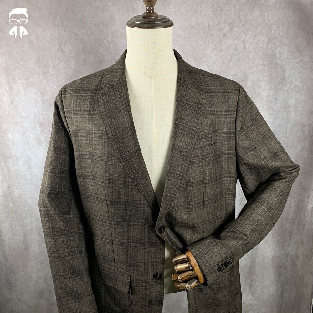Michael Kors Blazer Jacket Mens 44R Brown Window Pane Plaid Performance Light