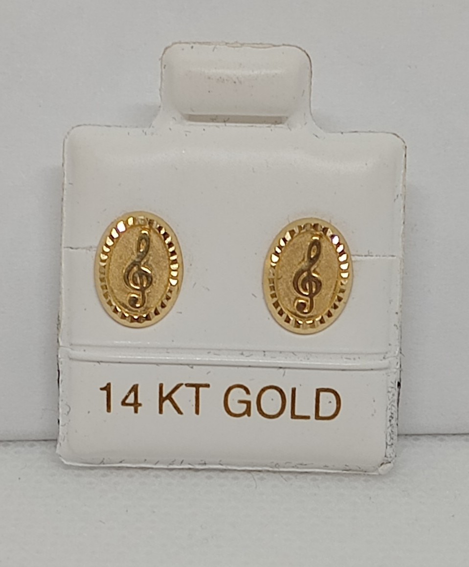 ️14k Solid Gold Stud Earrings With Music Notes